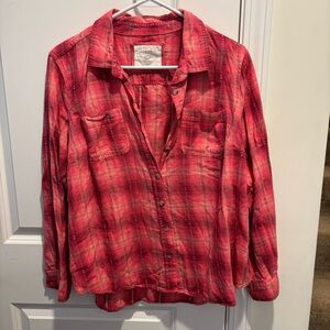 Sonoma Coral and Maroon Plaid Shirt